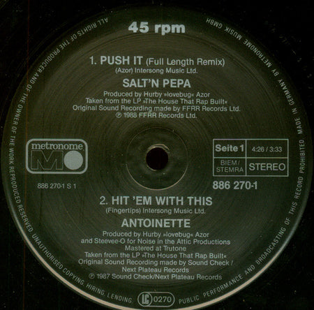 Salt 'N' Pepa / Antoinette : Push It (Remix) / Hit 'Em With This / I Am Down (12", Maxi)