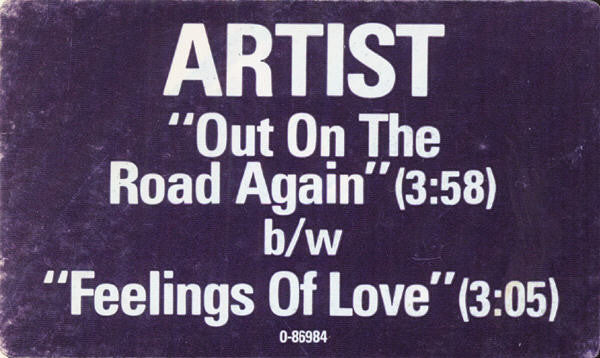 Artist (4) : Out On The Road Again (12", Promo)