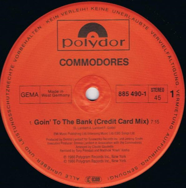 Commodores : Goin' To The Bank (Credit Card Mix) (12")
