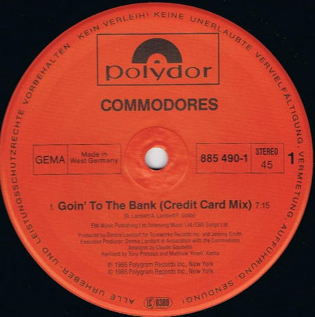 Commodores : Goin' To The Bank (Credit Card Mix) (12")