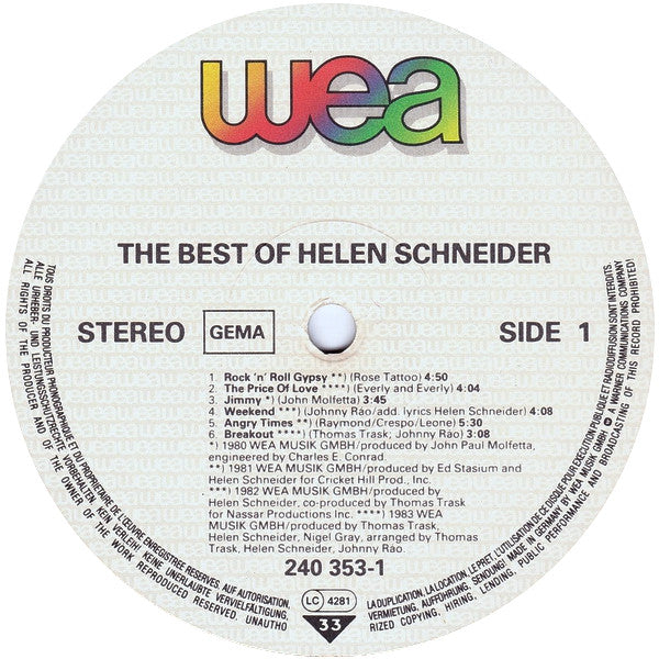 Helen Schneider : The Best Of Helen Schneider (LP, Comp)
