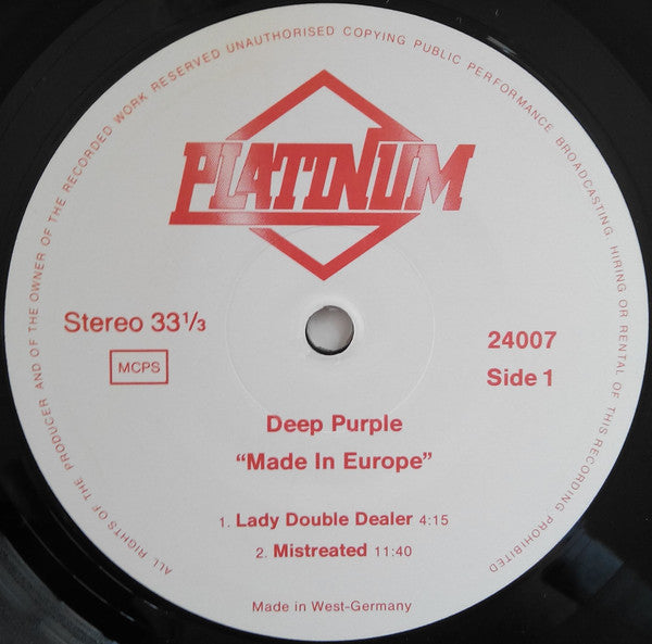 Deep Purple : Made In Europe (LP, Album, RE)