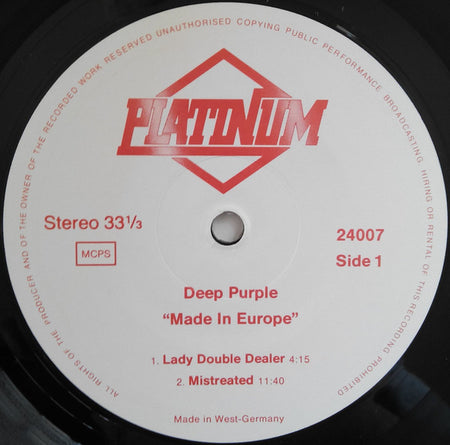Deep Purple : Made In Europe (LP, Album, RE)