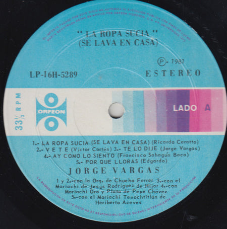 Jorge Vargas (4) : Vete La Ropa Sucia (LP)