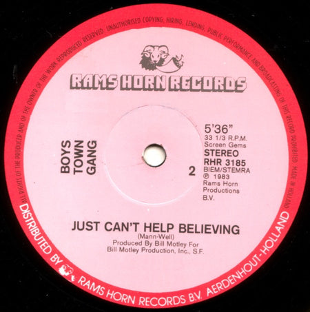 Boys Town Gang : Just Can't Help Believing (12", Single)