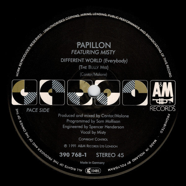 Papillon (2) : Different World (Everybody) / The Bully (12")
