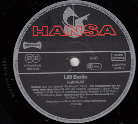 Lilli Berlin : Huh Huh! (LP, Album)