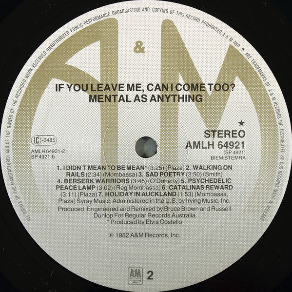 Mental As Anything : If You Leave Me, Can I Come Too? (LP, Album)