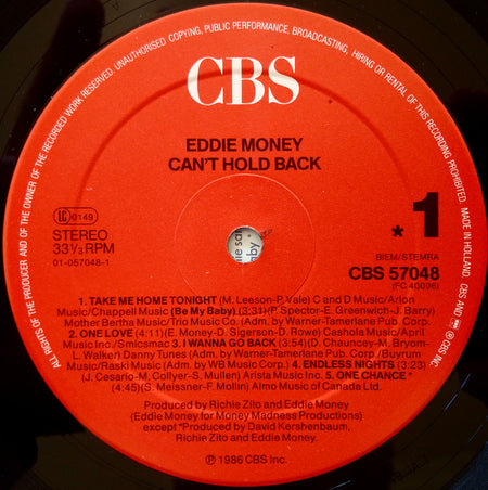 Eddie Money : Can't Hold Back (LP, Album)