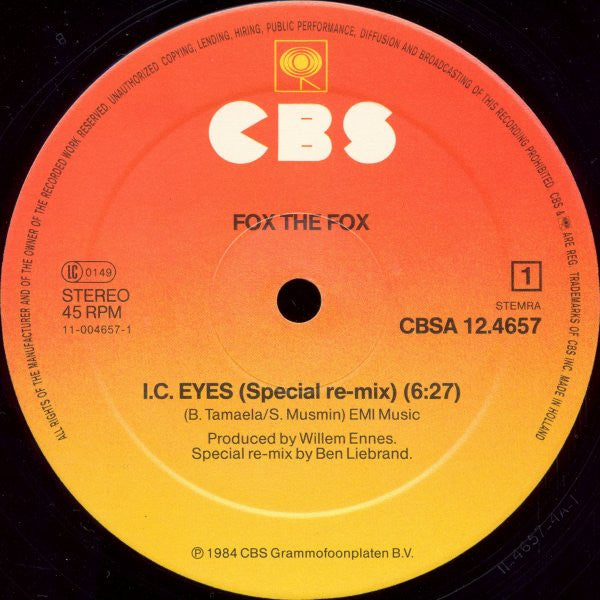 Fox The Fox : I.C. Eyes (Special Re-Mix By Ben Liebrand) (12", Maxi)