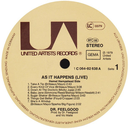 Dr. Feelgood : As It Happens (LP, Album)