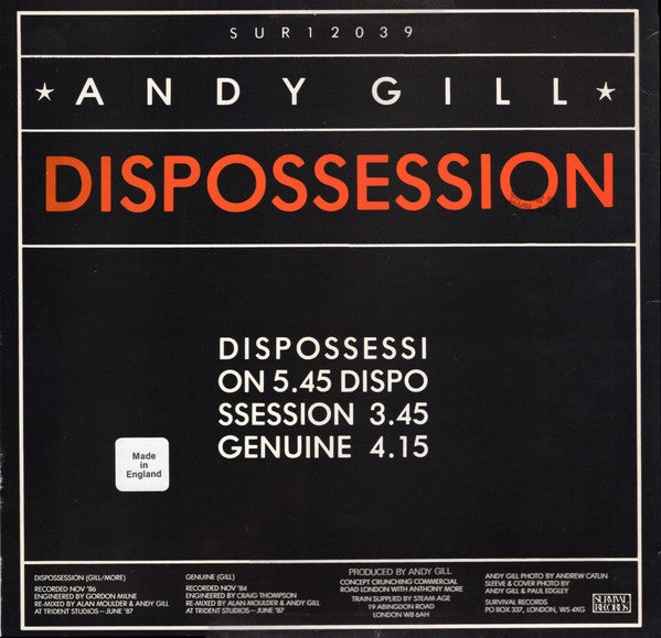 Andy Gill : Dispossession (12", Maxi)