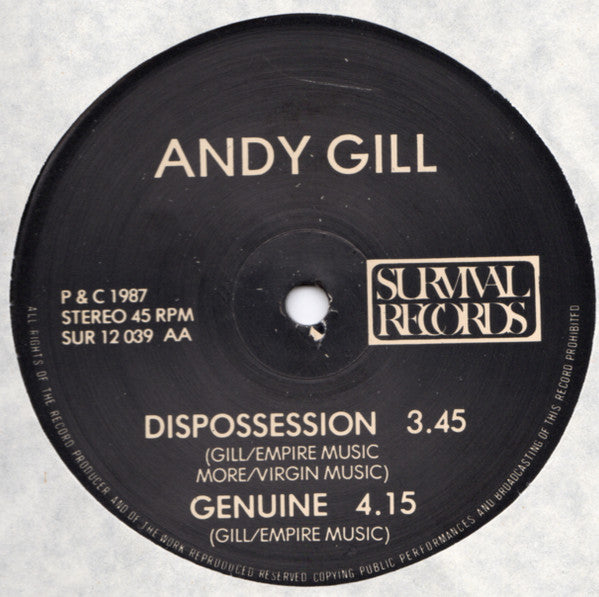 Andy Gill : Dispossession (12", Maxi)