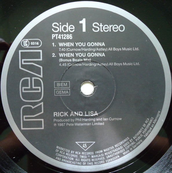 Rick Astley And Lisa Fabien : When You Gonna (12", Maxi)