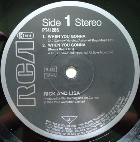 Rick Astley And Lisa Fabien : When You Gonna (12", Maxi)