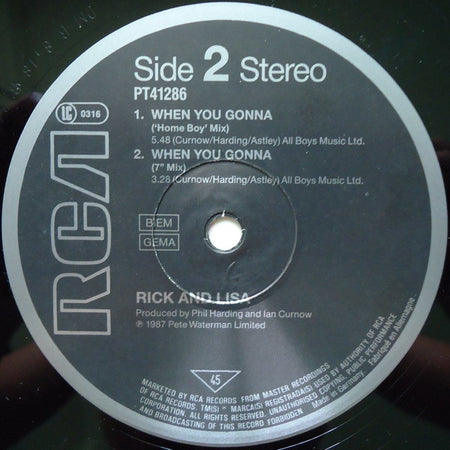 Rick Astley And Lisa Fabien : When You Gonna (12", Maxi)