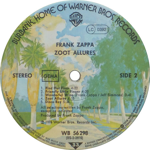 Frank Zappa : Zoot Allures (LP, Album, RP)