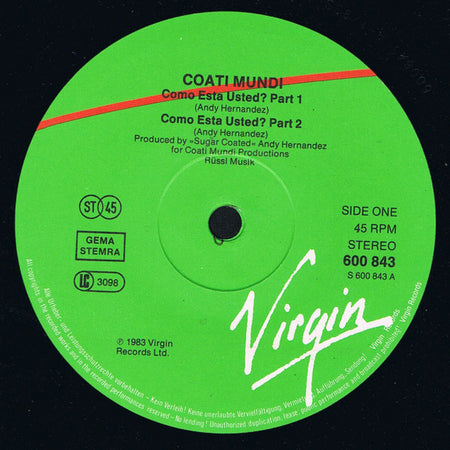 Coati Mundi : ¿Como Esta Usted? (Trans: How Are You?) Parts 1 & 2 (12", Maxi)