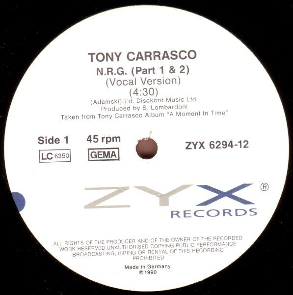 Tony Carrasco : N.R.G. (Vocal Version) (Part 1 & 2) (12")