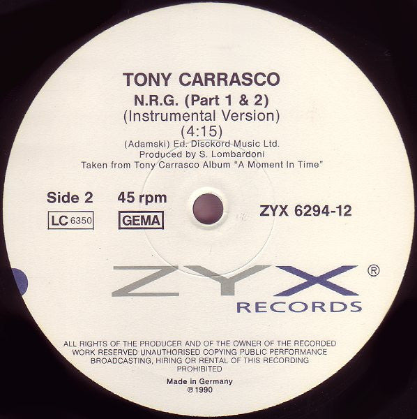 Tony Carrasco : N.R.G. (Vocal Version) (Part 1 & 2) (12")