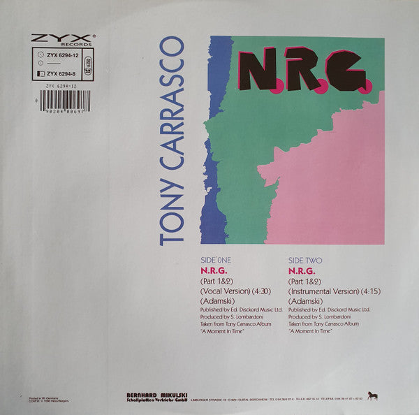 Tony Carrasco : N.R.G. (Vocal Version) (Part 1 & 2) (12")