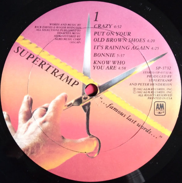 Supertramp : "...Famous Last Words..." (LP, Album, Eur)