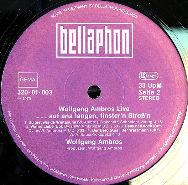 Wolfgang Ambros : Live (...Auf Ana Langen, Finster'n Stroß'n) (2xLP, Album, RE)