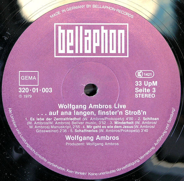 Wolfgang Ambros : Live (...Auf Ana Langen, Finster'n Stroß'n) (2xLP, Album, RE)