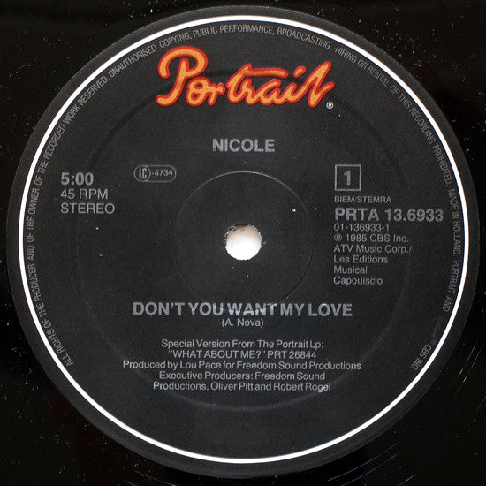 Nicole J McCloud : Don't You Want My Love (Maxi Club Version) (12", Maxi)