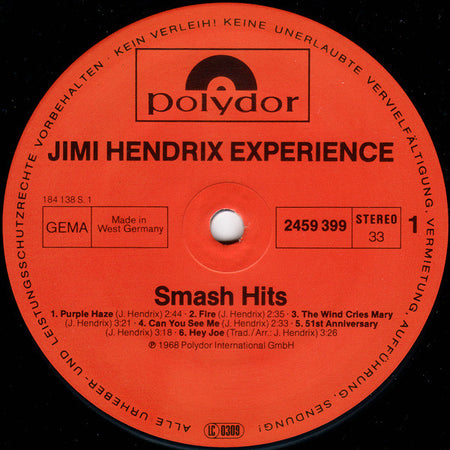 The Jimi Hendrix Experience : Smash Hits (LP, Comp, RE)