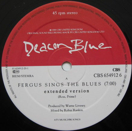 Deacon Blue : Fergus Sings The Blues (12", Maxi)