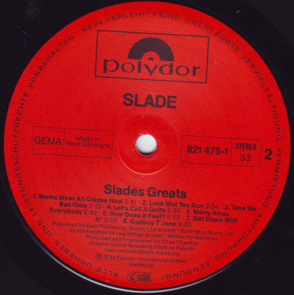 Slade : Slades Greats (LP, Comp)