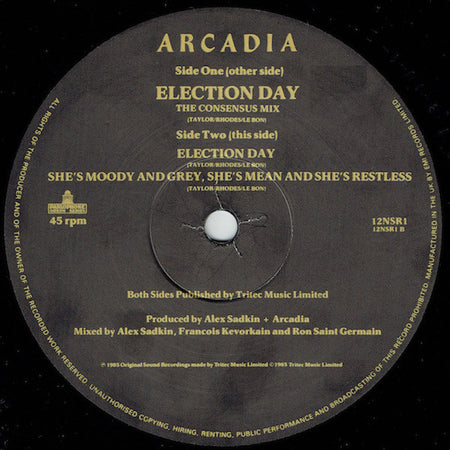 Arcadia (3) : Election Day (The Consensus Mix) (12", Single)