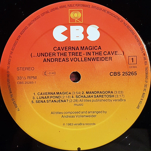 Andreas Vollenweider : Caverna Magica (...Under The Tree - In The Cave...) (LP, Album, Hal)