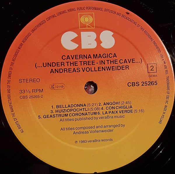 Andreas Vollenweider : Caverna Magica (...Under The Tree - In The Cave...) (LP, Album, Hal)