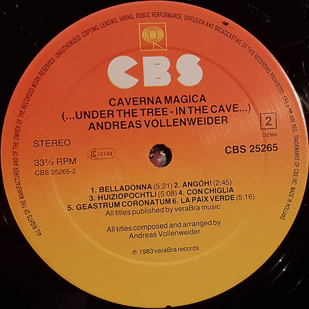Andreas Vollenweider : Caverna Magica (...Under The Tree - In The Cave...) (LP, Album, Hal)