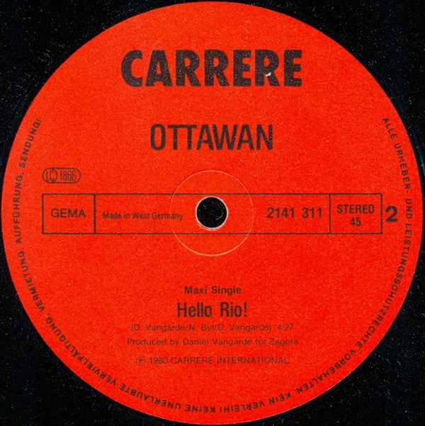 Ottawan : Shalala Song / Hello Rio! (Special Maxi Version) (12", Maxi)