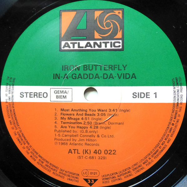 Iron Butterfly : In-A-Gadda-Da-Vida (LP, Album, RE)