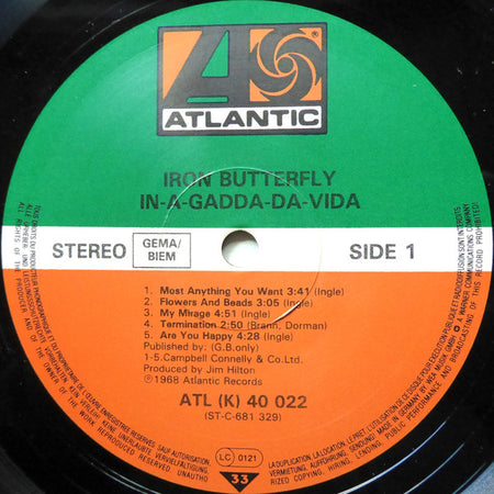 Iron Butterfly : In-A-Gadda-Da-Vida (LP, Album, RE)