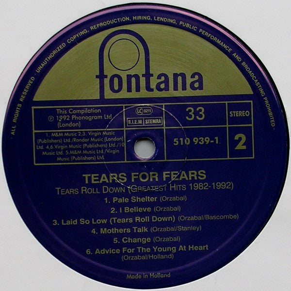 Tears For Fears : Tears Roll Down (Greatest Hits 82-92) (LP, Comp)