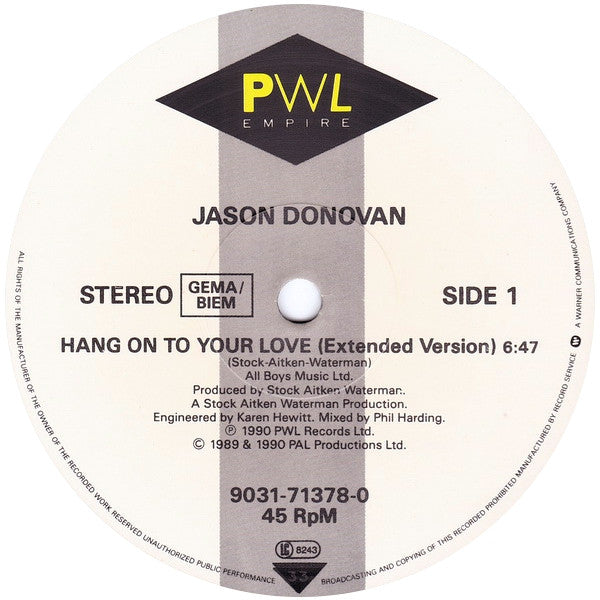 Jason Donovan : Hang On To Your Love (12", Maxi)