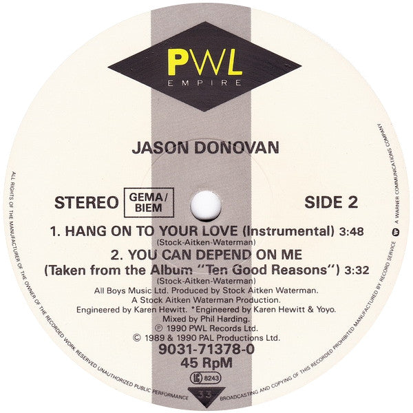 Jason Donovan : Hang On To Your Love (12", Maxi)
