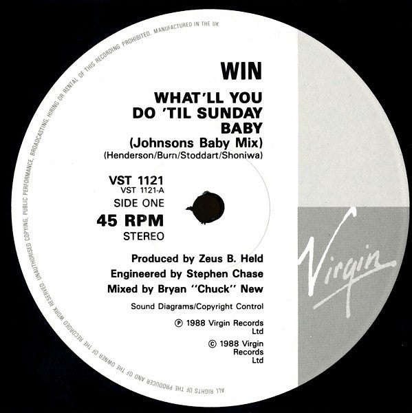 Win : What'll You Do 'Til Sunday Baby (Johnson's Baby Mix) (12")