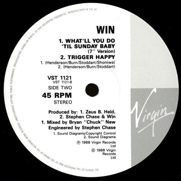 Win : What'll You Do 'Til Sunday Baby (Johnson's Baby Mix) (12")