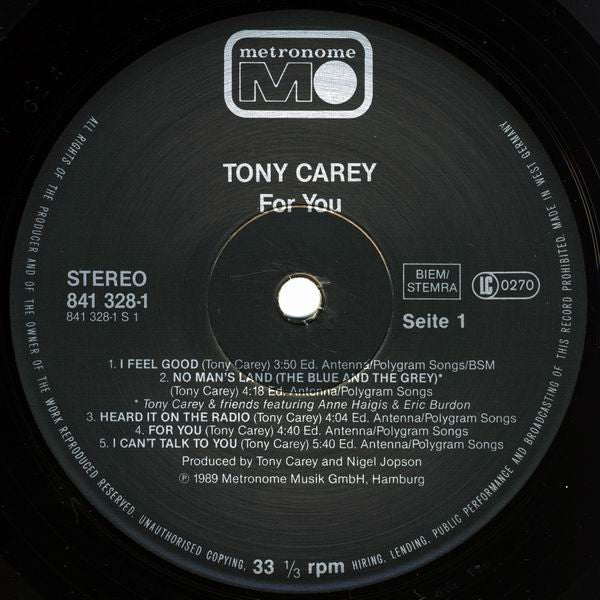 Tony Carey : For You (LP, Album)