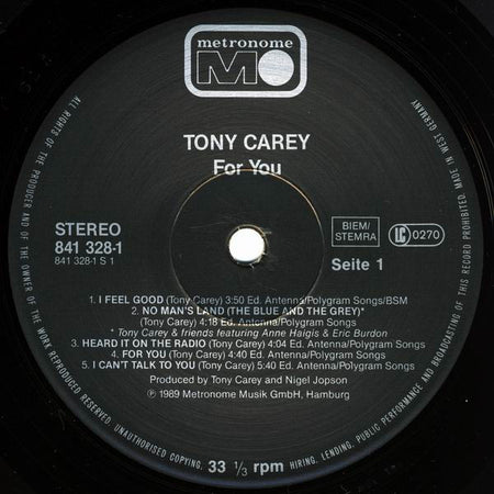 Tony Carey : For You (LP, Album)