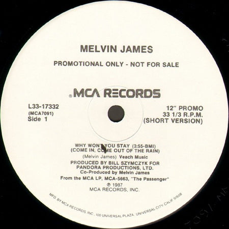 Melvin James : Why Won't You Stay (Come In, Come Out Of The Rain) (12", Promo)