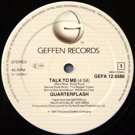 Quarterflash : Talk To Me (12", Maxi)