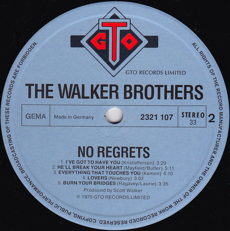 The Walker Brothers : No Regrets (LP, Album)