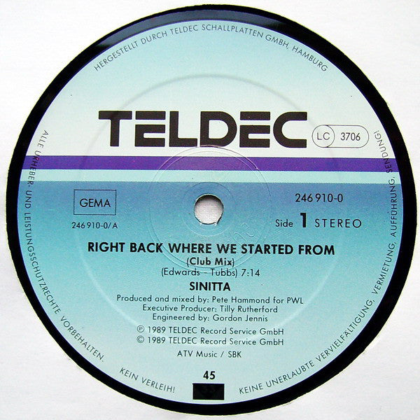 Sinitta : Right Back Where We Started From (12")